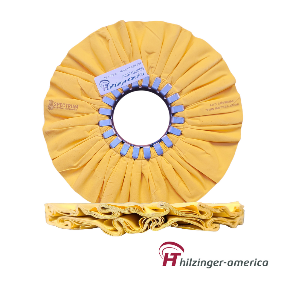 10" x 3" Premium Yellow Primary Cut Airway Buffing Wheel (#5, 16 ply)