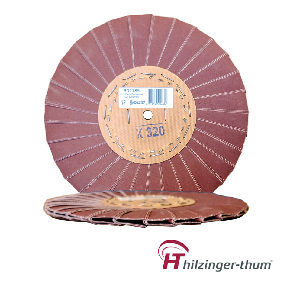 10" x 3" x 5/8"AH Premium Coated Abrasive V-Fold Abrasive Finger Buffing Wheel (320 Grit)